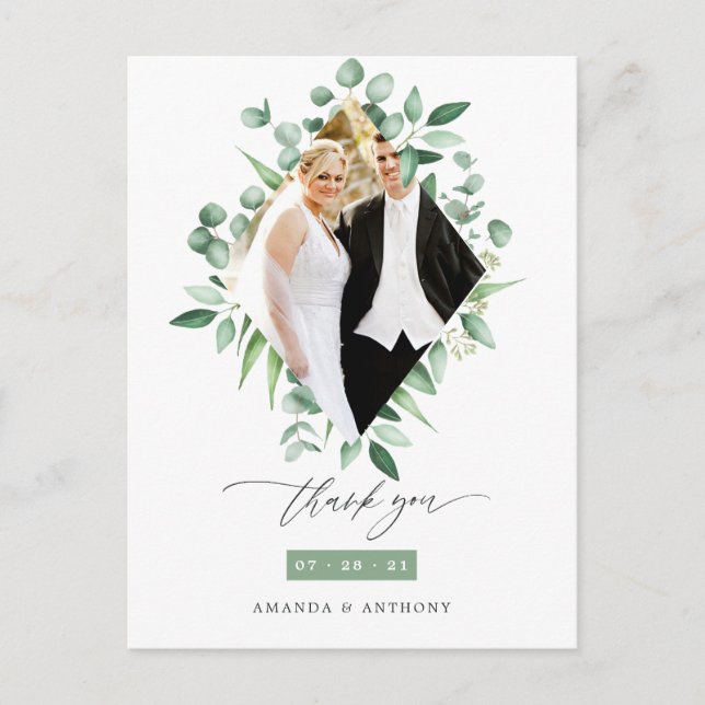 Watercolor Eucalyptus Woodland Greenery Thank You Postcard (Front)