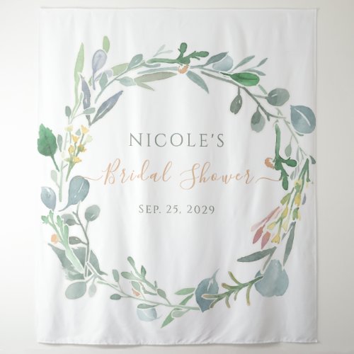 Watercolor Eucalyptus Wreath Bridal Shower Tapestry