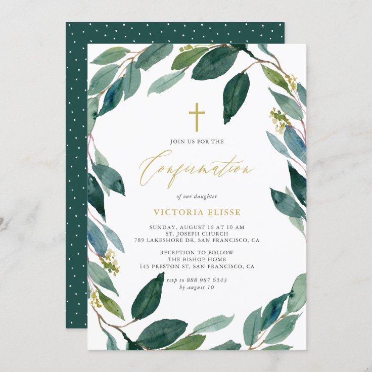 Watercolor Eucalyptus Wreath Confirmation Invitation | Zazzle