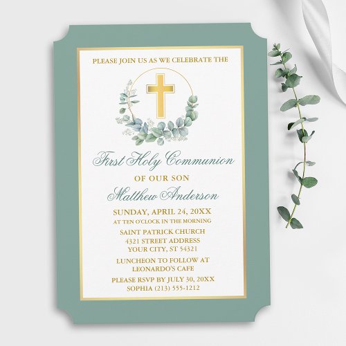 Watercolor Eucalyptus Wreath Gold Communion