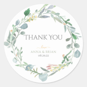 Watercolor Eucalyptus Wreath Greenery Wedding Classic Round Sticker
