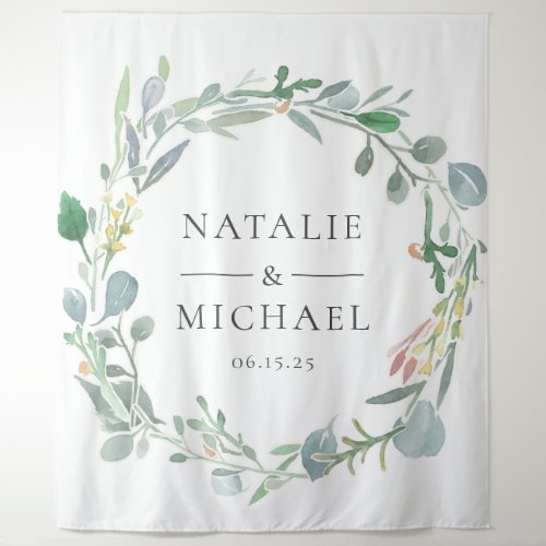 Watercolor Eucalyptus Wreath Greenery Wedding Tapestry