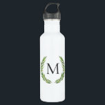 Watercolor Eucalyptus Wreath Monogram Water Bottle<br><div class="desc">Watercolor flowering willow eucalyptus foliage wreath monogram water bottle. Text font style,  color,  and size can be personalized.</div>