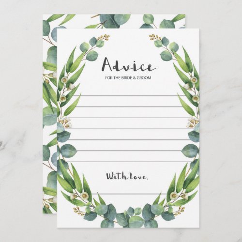 Watercolor Eucalyptus Wreath Wedding Advice Cards