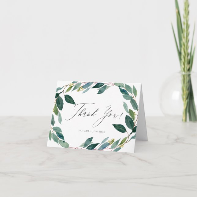 Watercolor Eucalyptus Wreath Wedding Thank You (Front)