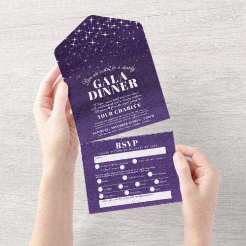 Watercolor evening starry sky gala dinner event all in one invitation
