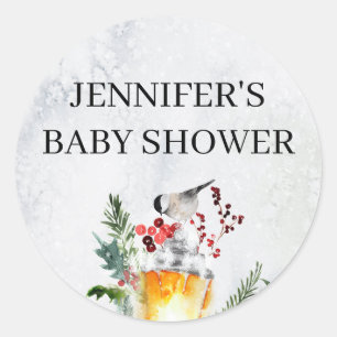Watercolor evergreen baby shower classic round sticker
