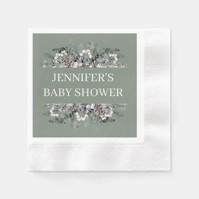 Watercolor evergreen baby shower napkins (Front)