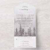 Watercolor Evergreen Forest in Gray Beige Wedding All In One Invitation (Inside)