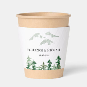 Watercolor Evergreen Forest Woodland Wedding Coffee Cup Sleeve