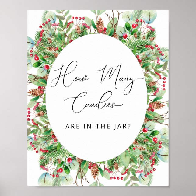 Watercolor Evergreen How Many Candies Poster (Front)