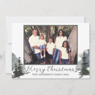 Watercolor Evergreen Mountain Scene Holiday Thank You Card