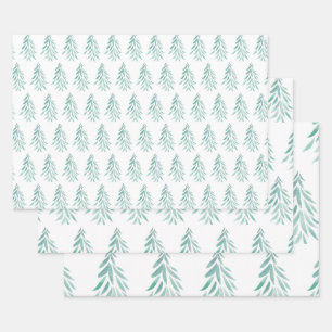 Watercolor Evergreen Trees Brushstrokes 3 Wrapping Paper Sheets