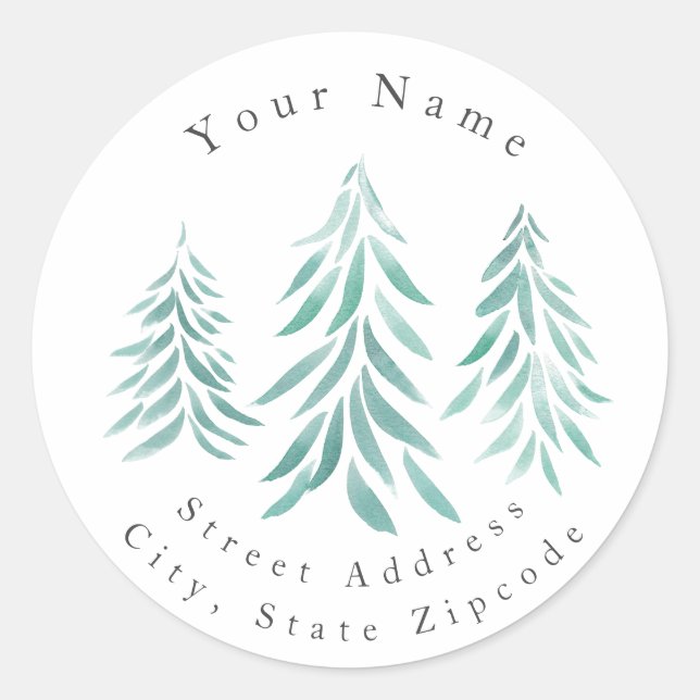 Watercolor Evergreen Trees Brushstrokes Labels (Front)
