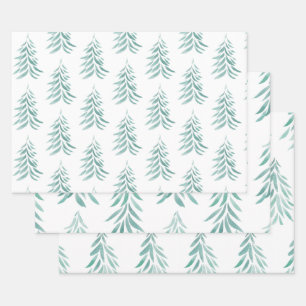 Watercolor Evergreen Trees Brushstrokes  Wrapping Paper Sheets