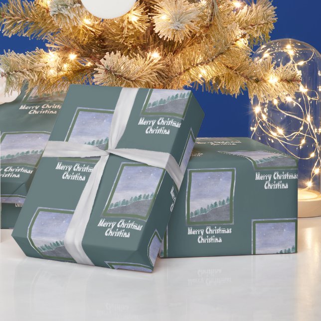Watercolor Evergreen Trees Greeting Name Wrapping Paper (Holidays)