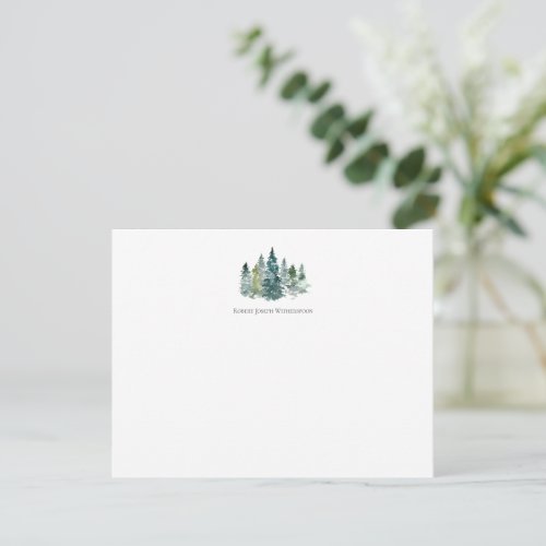 Watercolor Evergreen Trees Personalized Note Card