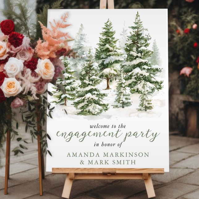 Watercolor Evergreen Winter Engagement Party Foam Board (Creator Uploaded)