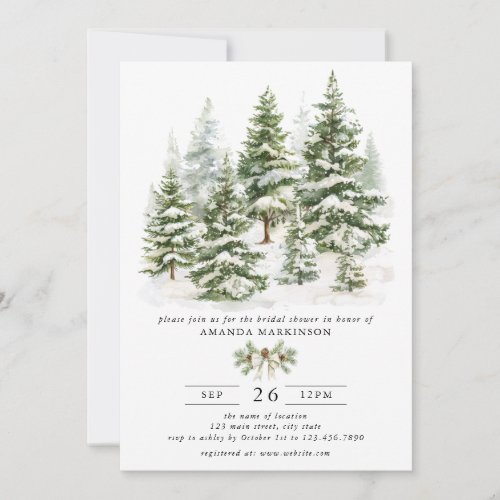 Watercolor Evergreen Winter Engagement Party Invitation