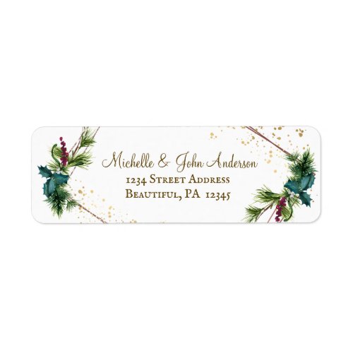 Watercolor Evergreens Gold Frame Christmas Label