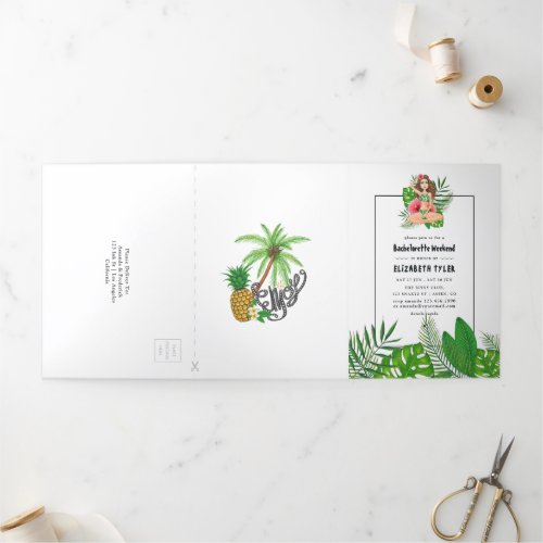 Watercolor Exotic Aloha Luau Bachelorette Weekend Tri_Fold Invitation