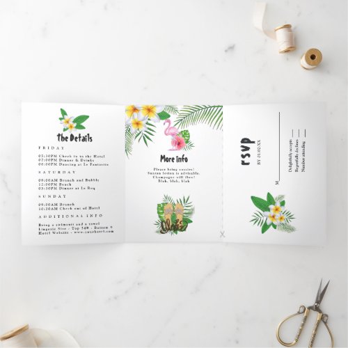 Watercolor Exotic Aloha Luau Bachelorette Weekend  Tri_Fold Invitation