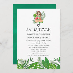 Watercolor Exotic Aloha Luau Bat Mitzvah Invitation