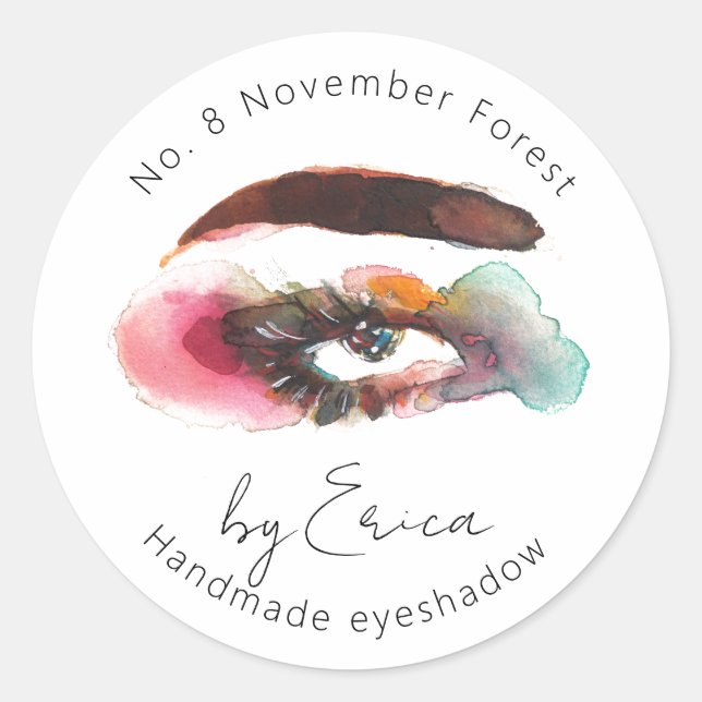 Watercolor Eye Painting Makeup Eyeshadow Packaging Classic Round Sticker (Front)