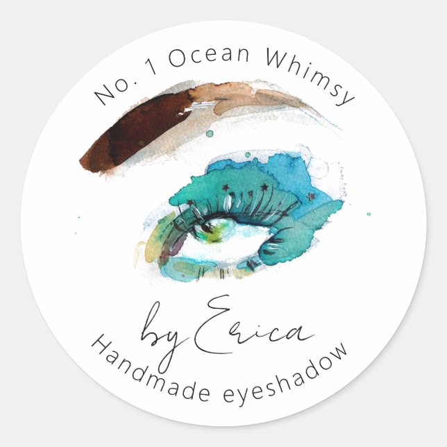Watercolor Eye Painting Makeup Eyeshadow Packaging Classic Round Sticker (Front)