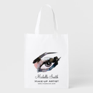Watercolor eyes lash extension makeup branding reusable grocery bag