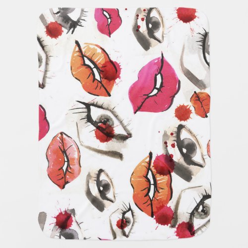 Watercolor Eyes  Lips Pattern Baby Blanket