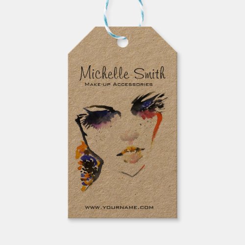 Watercolor face long lashes makeup artist branding gift tags
