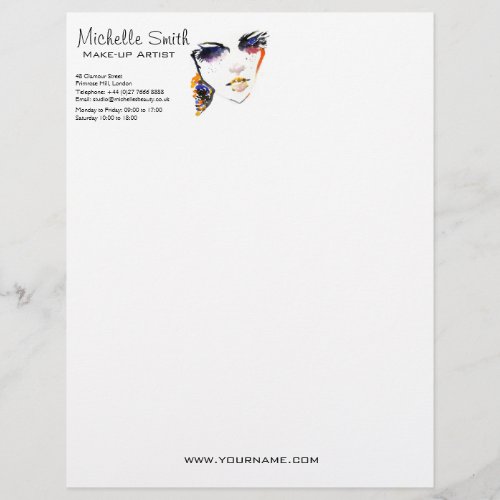 Watercolor face long lashes makeup artist branding letterhead