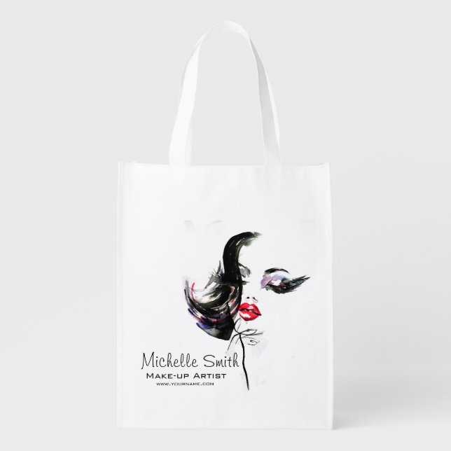 Watercolor face makeup artist branding grocery bag (Front)
