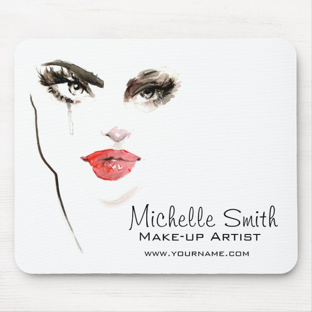 Watercolor face makeup artist branding mouse pad (Front)