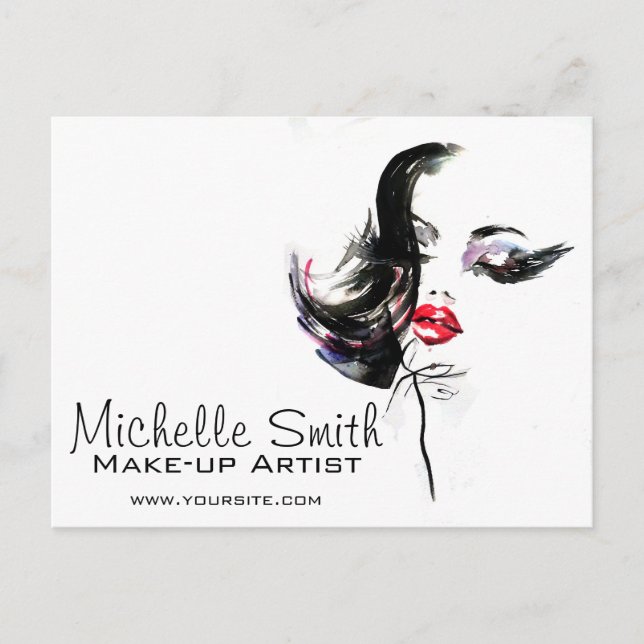 Watercolor face makeup artist branding postcard (Front)