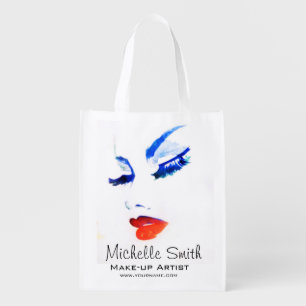 Watercolor face makeup artist branding reusable grocery bag