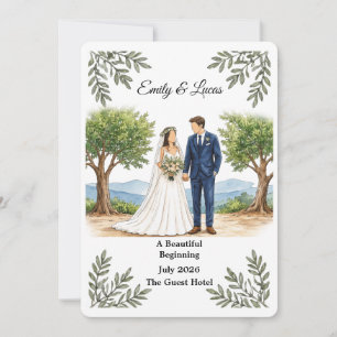 Watercolor Faceless Couple Wedding Invitation