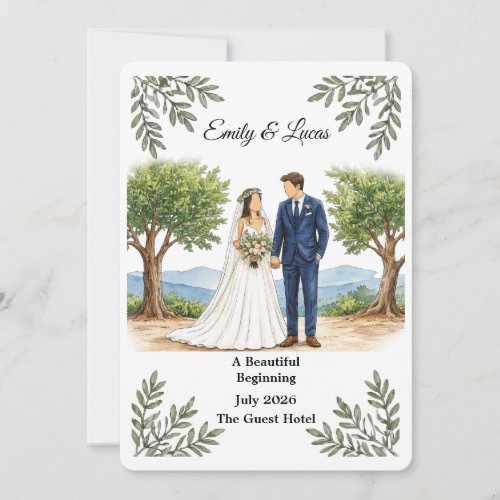 Watercolor Faceless Couple Wedding Invitation