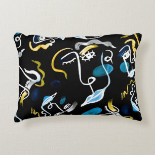 Watercolor faces and geometric shapes abstract ill accent pillow