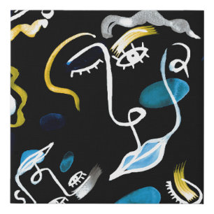 Watercolor faces and geometric shapes abstract ill faux canvas print