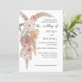 Watercolor Faded Floral BOHO Pampas Grass Foliage Invitation (Standing Front)