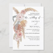 Watercolor Faded Floral BOHO Pampas Grass Foliage Invitation (Front)