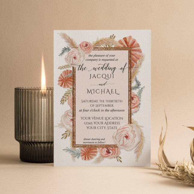 Watercolor Faded Floral Foliage BOHO Pampas Grass Invitation (Creator Uploaded)