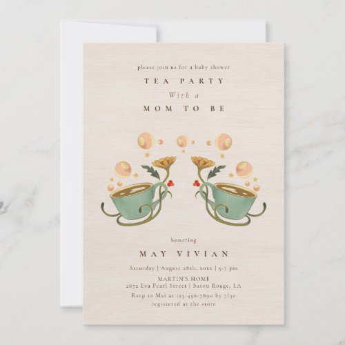 Watercolor Faecore floral Tea Party Baby Shower In Invitation