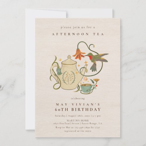 Watercolor Faecore floral Tea Party Birthday Invitation