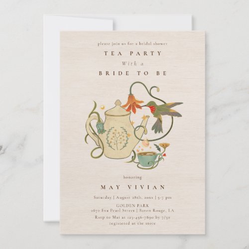 Watercolor Faecore floral Tea Party Bridal Shower Invitation