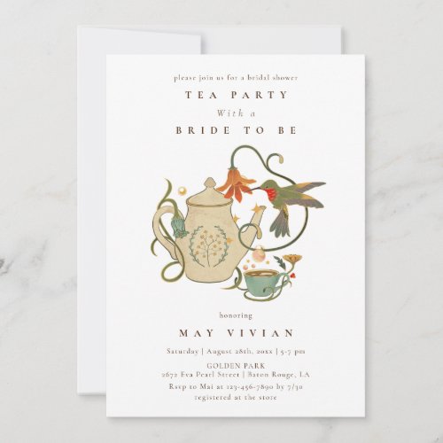 Watercolor Faecore floral Tea Party Bridal Shower Invitation