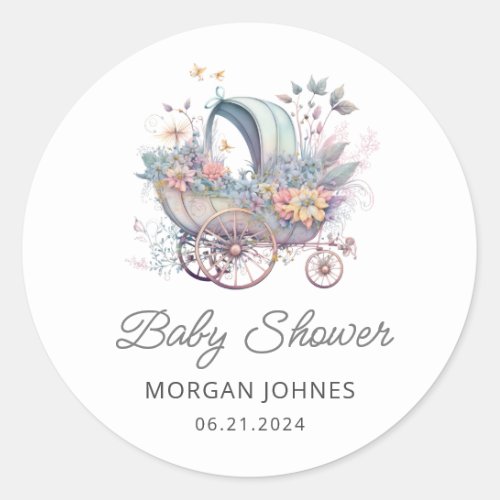 Watercolor Fairy Baby Stroller Shower Classic Round Sticker
