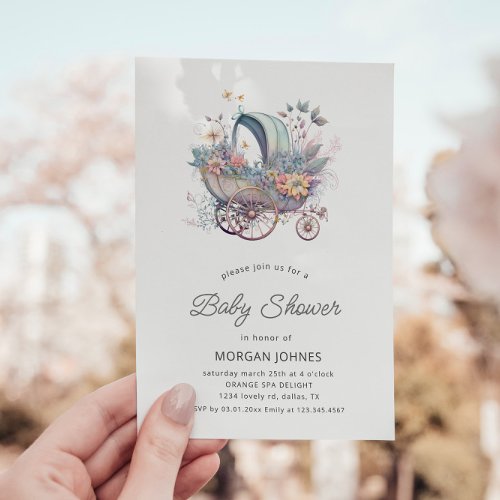 Watercolor Fairy Baby Stroller Shower Invitation